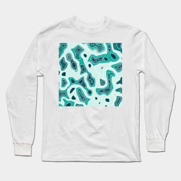 Blue Abstract Pattern of Ocean Depth Map Long Sleeve T-Shirt by kapotka
